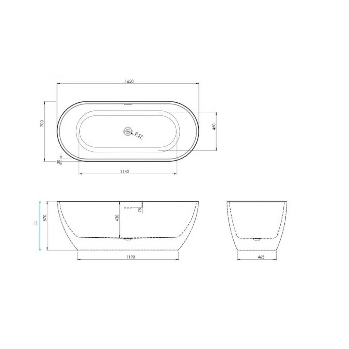 Form Bath in Acrylic White - 1650 x 700mm BATH-FORM_3