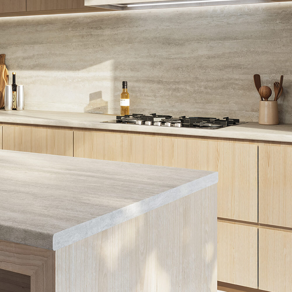 Formica Tumbled Travertine - 38mm Postformed Edge Laminate Worktops